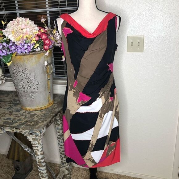 Anne Klein Geometric Plus Splatter Print Sleeveless Sheath Dress Size 6 - Picture 1 of 12